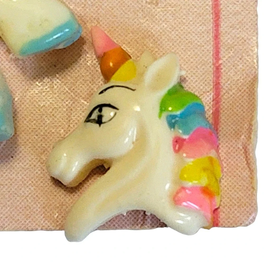 VTG 80s Unicorn Earrings Pin Set 2 Pairs Teddy Bear Girls Post Stud Jewelry Gift
